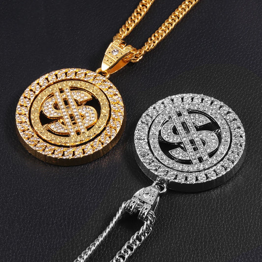 Rotatable Dollar Pendant Necklace