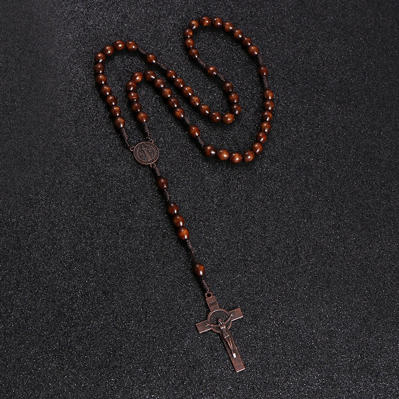 Wooden Bead Rosary Necklace