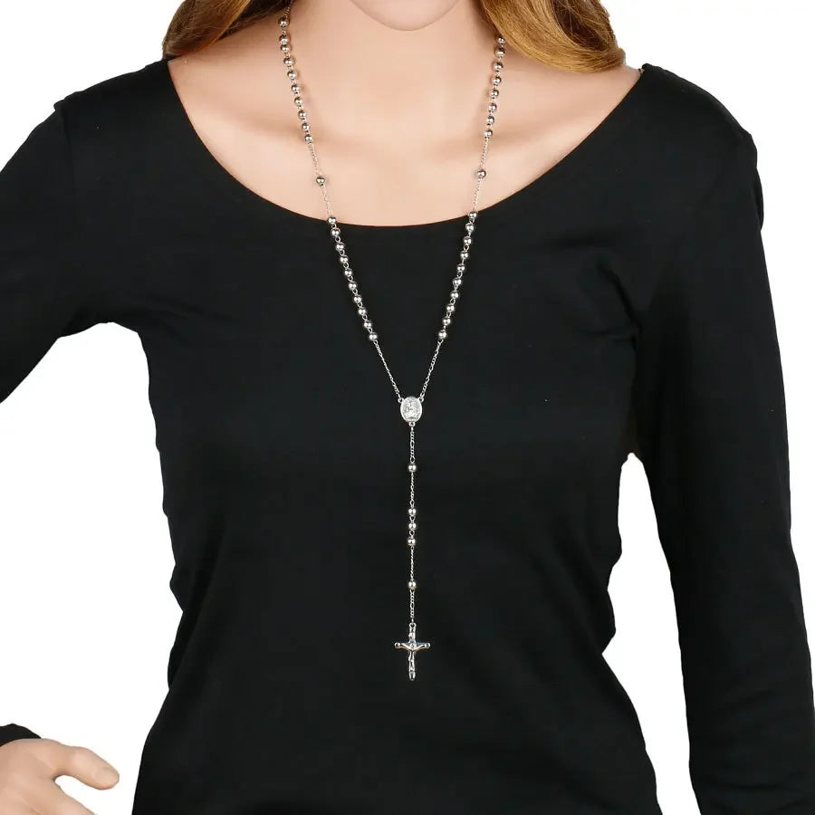 Metal Bead Rosary Necklace