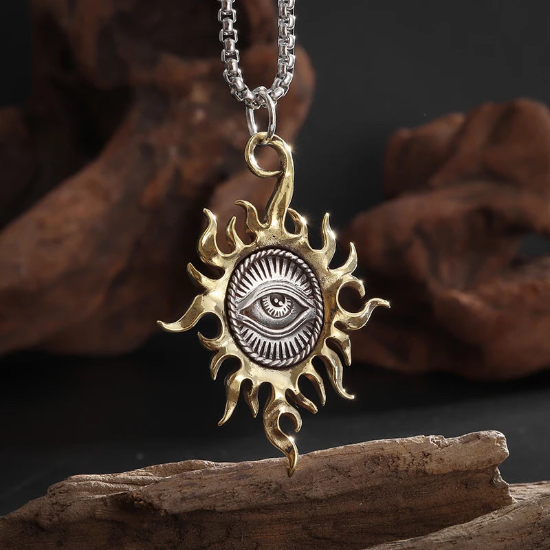 Retro Gothic Blue Evil Eye Protection Pendant Necklace for Men Boys Biker Amulets Punk Jewelry Gifts