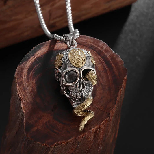 Snake & Demon Skull Pendant Necklace