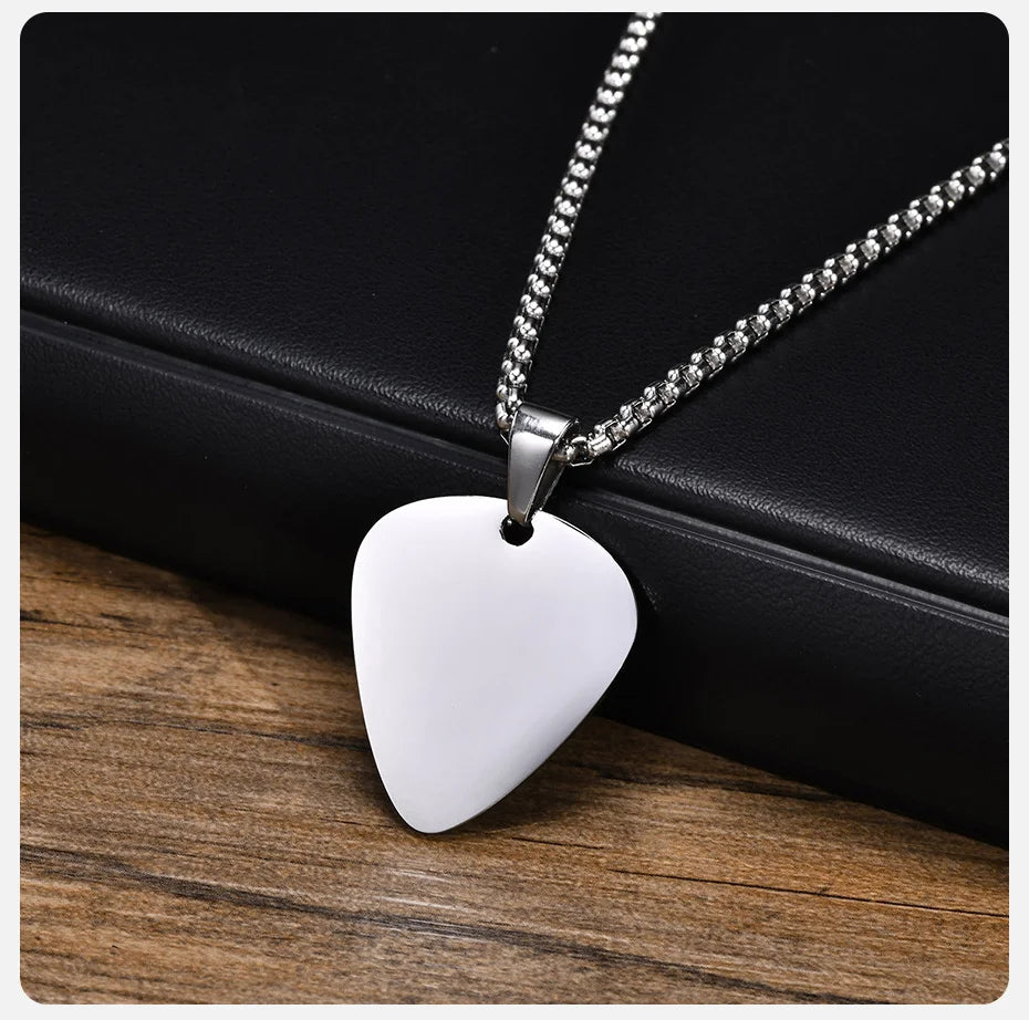Vnox New Unique Guitar Pick Necklace for Men Boys, Stainless Steel Guitar Picks Pendant Collar to Music-lovers Gifts Jewelry
