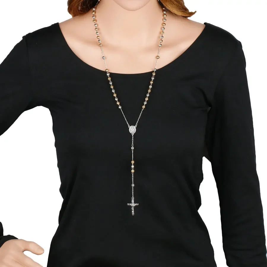Metal Bead Rosary Necklace