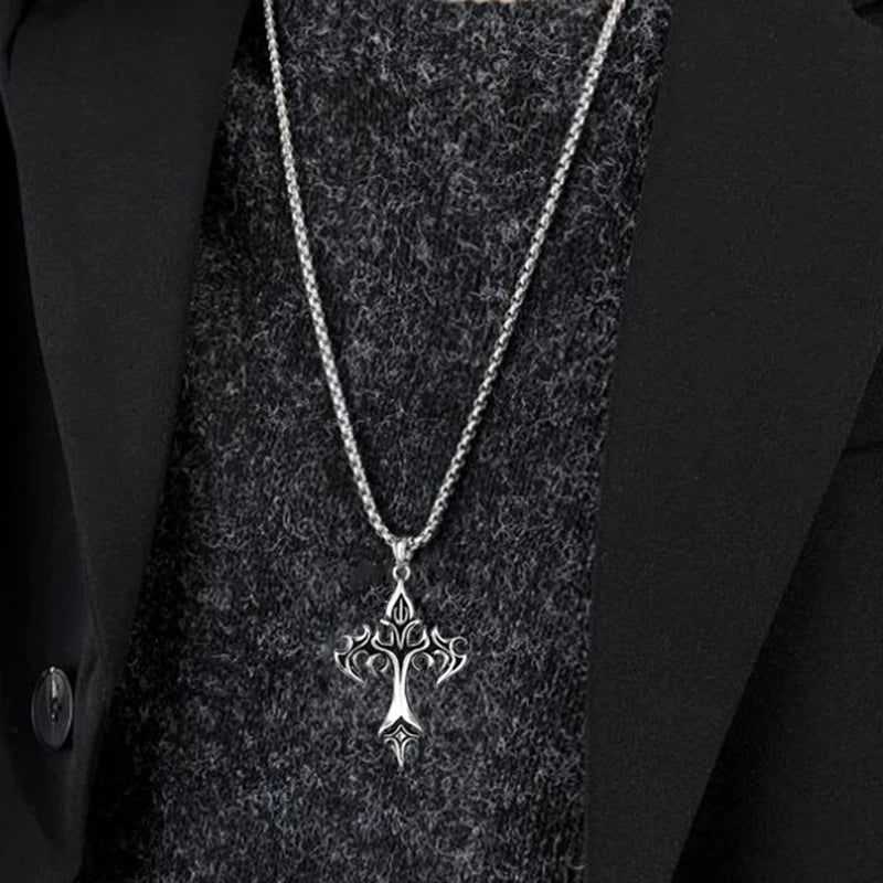 Flame Cross Pendant Necklace