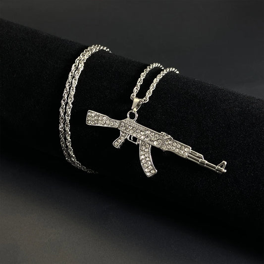 AK47 Rifle Pendant Necklace with Crystals