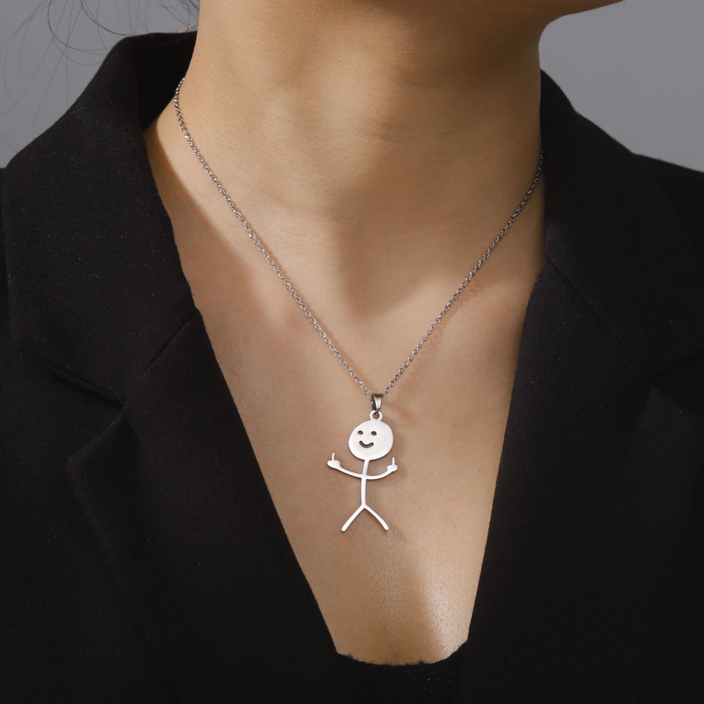 Stickman Middle Finger Pendant Necklace