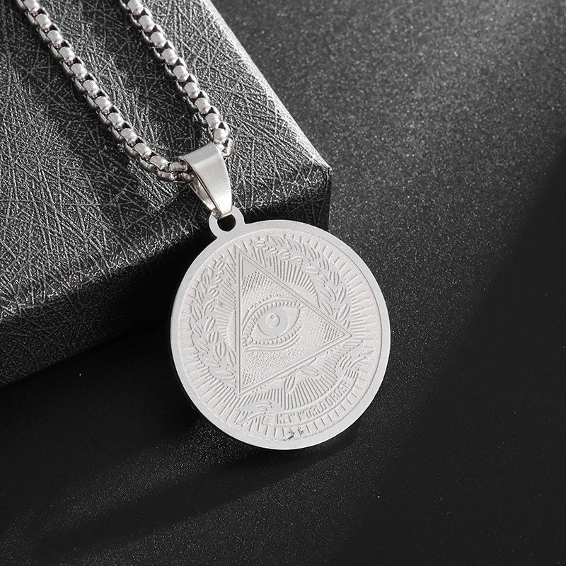 Retro Gothic Blue Evil Eye Protection Pendant Necklace for Men Boys Biker Amulets Punk Jewelry Gifts