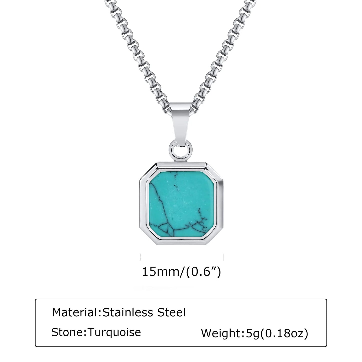 Trendy Pendant Necklaces for Men Boys,Square Natural Stone Stainless Steel Necklaces,New Hip Hop Cool Jewelry Gifts