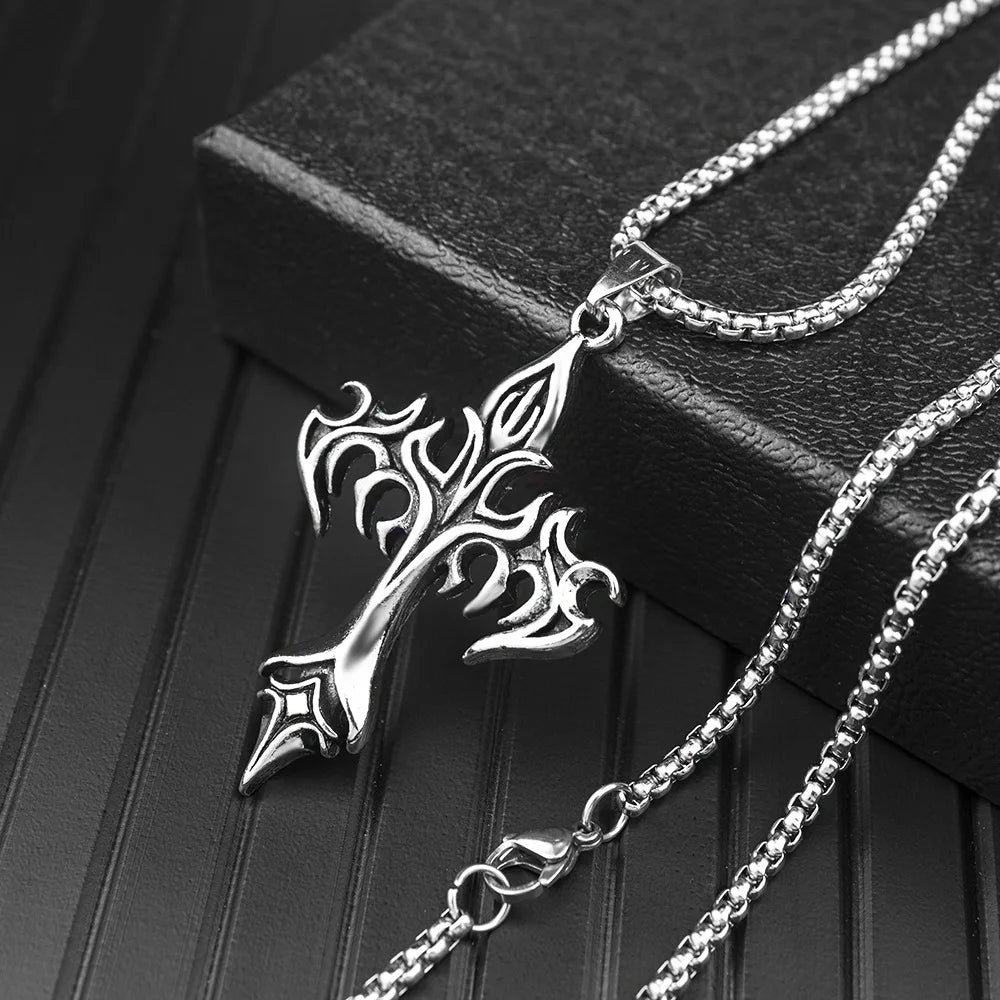 Flame Cross Pendant Necklace