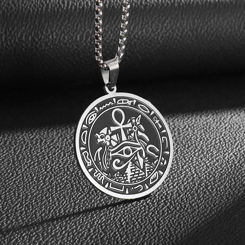 Retro Gothic Blue Evil Eye Protection Pendant Necklace for Men Boys Biker Amulets Punk Jewelry Gifts