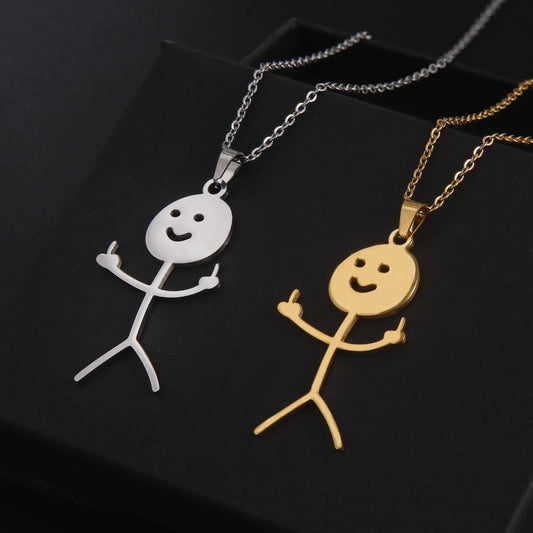 Stickman Middle Finger Pendant Necklace