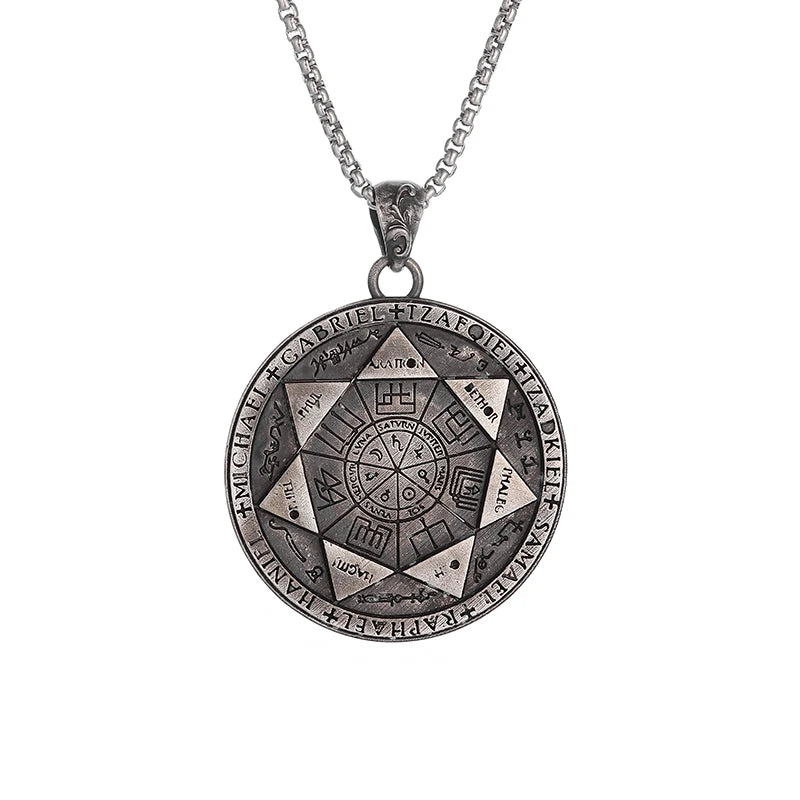 Retro Seven Angels Magic Circle Solomon\'s Seal Necklace Pendant Personalized Men\'s Punk Lucky Amulet Jewelry