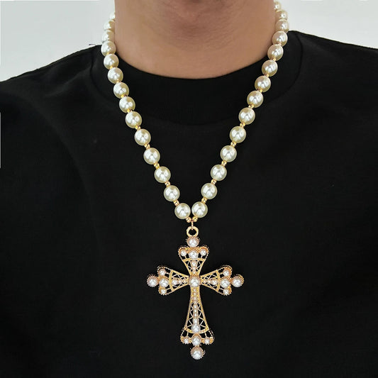 Gothic Pearl Cross Choker