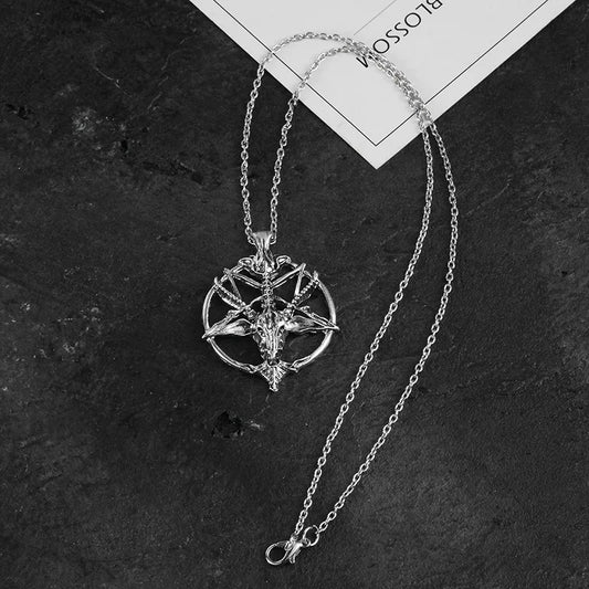 Vintage Pentagram Goat Skull Pendant Necklace