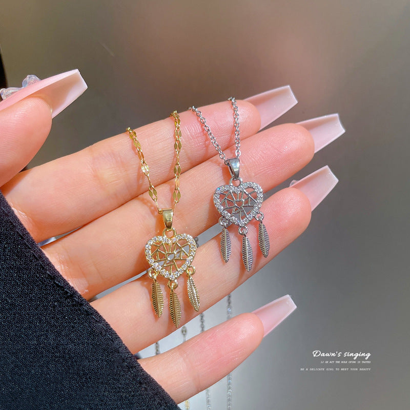 Crystal Heart Dreamcatcher Necklace