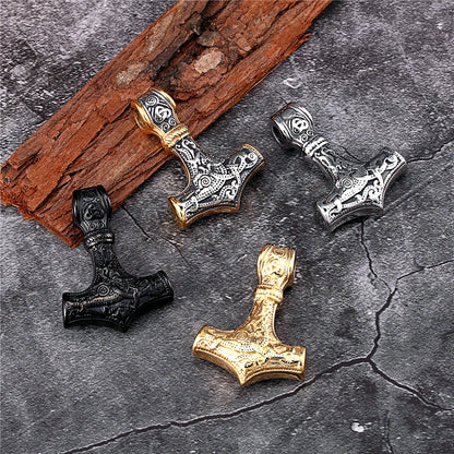 Norse Vikings Thor's Hammer Mjolnir Scandinavian Rune Amulet Necklace Stainless Steel Chain Vegvisir Anchor Pendant Male Jewelry