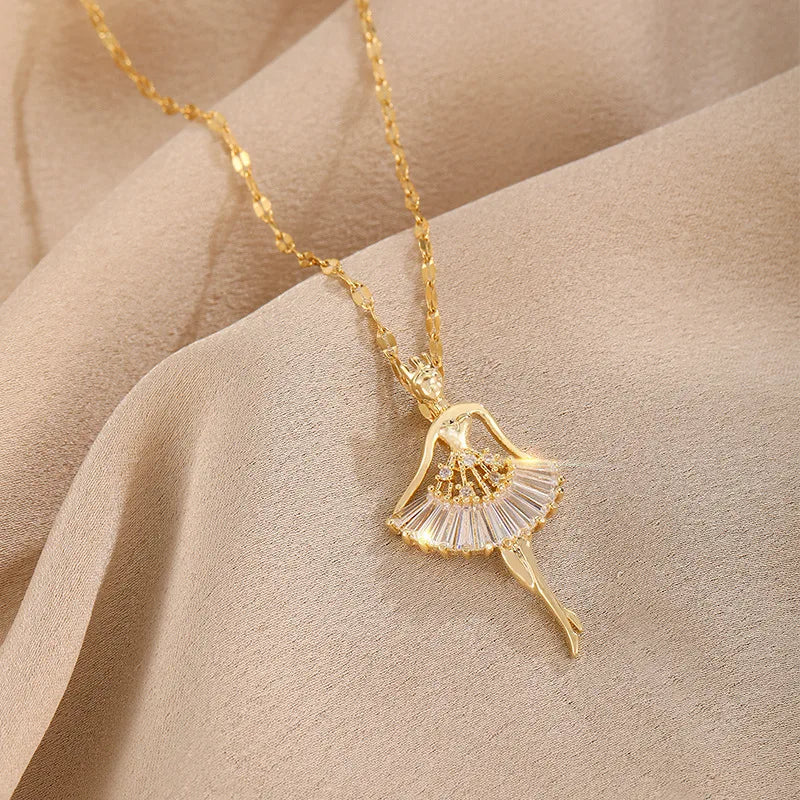 Elegant Ballerina Girl Crystal Zircon Pendant Necklace