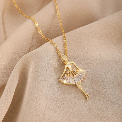 Elegant Ballerina Girl Crystal Zircon Pendant Necklace