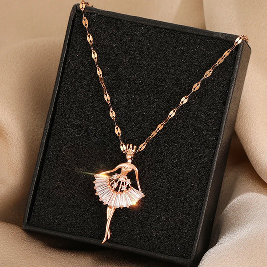 Elegant Ballerina Girl Crystal Zircon Pendant Necklace