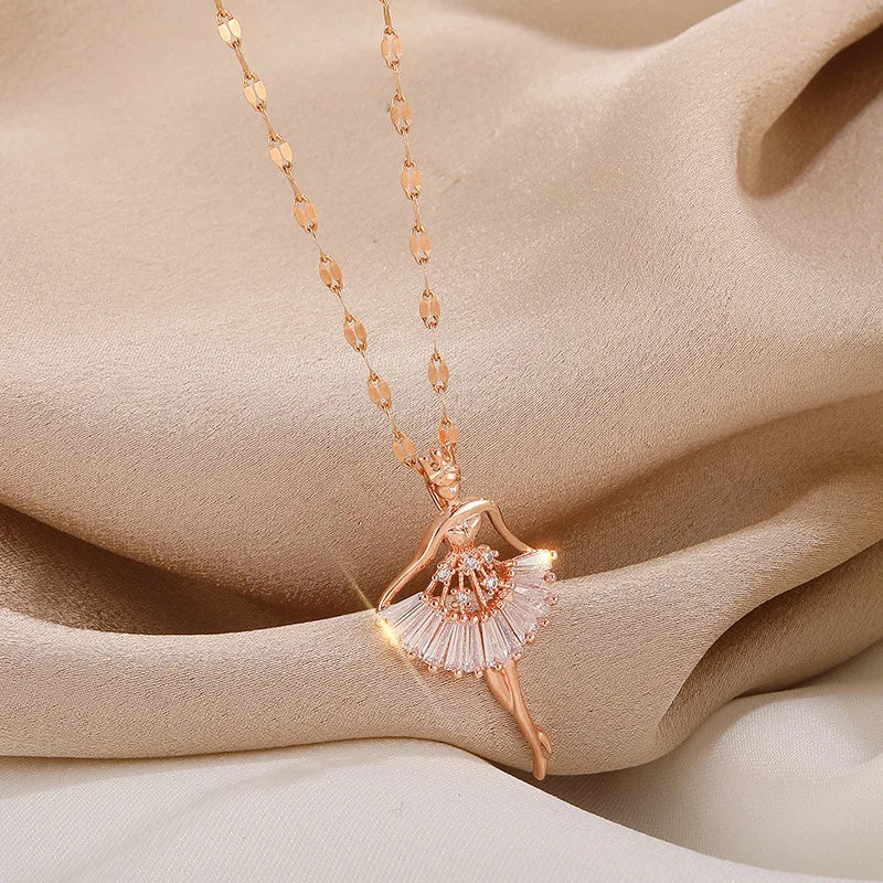 Elegant Ballerina Girl Crystal Zircon Pendant Necklace