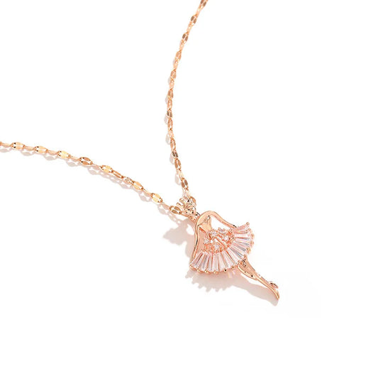 Elegant Ballerina Girl Crystal Zircon Pendant Necklace