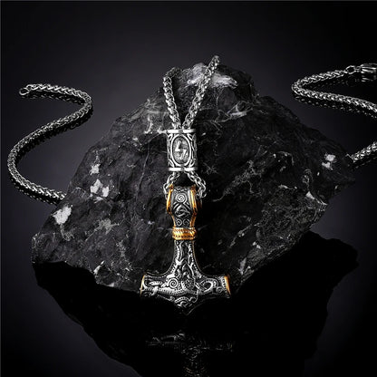 Norse Vikings Thor's Hammer Mjolnir Scandinavian Rune Amulet Necklace Stainless Steel Chain Vegvisir Anchor Pendant Male Jewelry