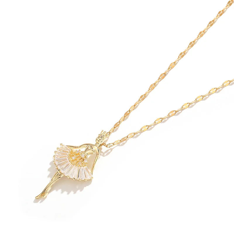 Elegant Ballerina Girl Crystal Zircon Pendant Necklace