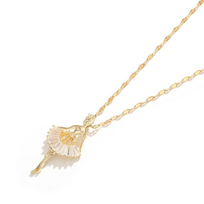 Elegant Ballerina Girl Crystal Zircon Pendant Necklace