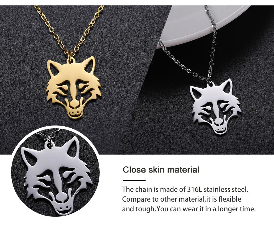 My shape Wolf Necklace for Men Women Stainless Steel Necklaces Men's chain Fashion Animal Male Necklace Punk Jewelry Boy Gifts