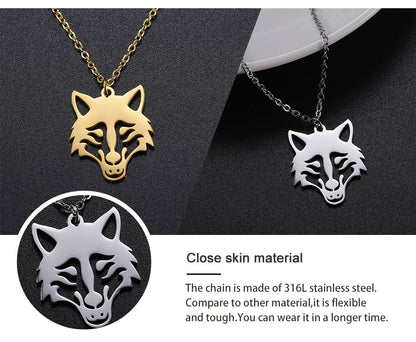 My shape Wolf Necklace for Men Women Stainless Steel Necklaces Men's chain Fashion Animal Male Necklace Punk Jewelry Boy Gifts