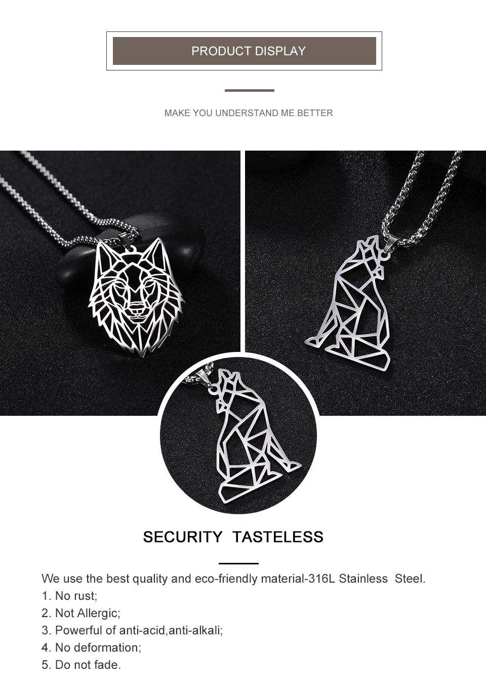 My shape Wolf Necklace for Men Women Stainless Steel Necklaces Men's chain Fashion Animal Male Necklace Punk Jewelry Boy Gifts
