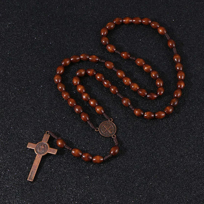 Wooden Bead Rosary Necklace