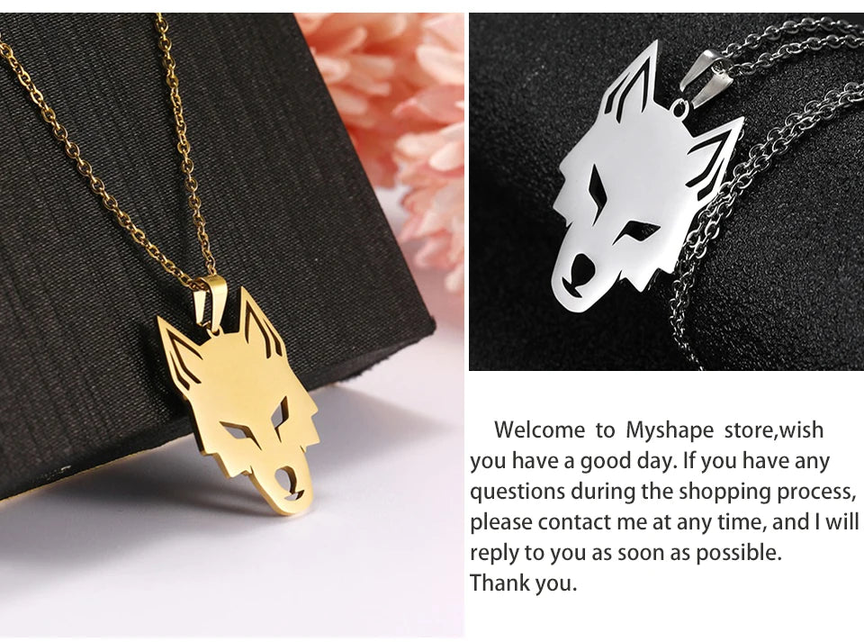 My shape Wolf Necklace for Men Women Stainless Steel Necklaces Men's chain Fashion Animal Male Necklace Punk Jewelry Boy Gifts
