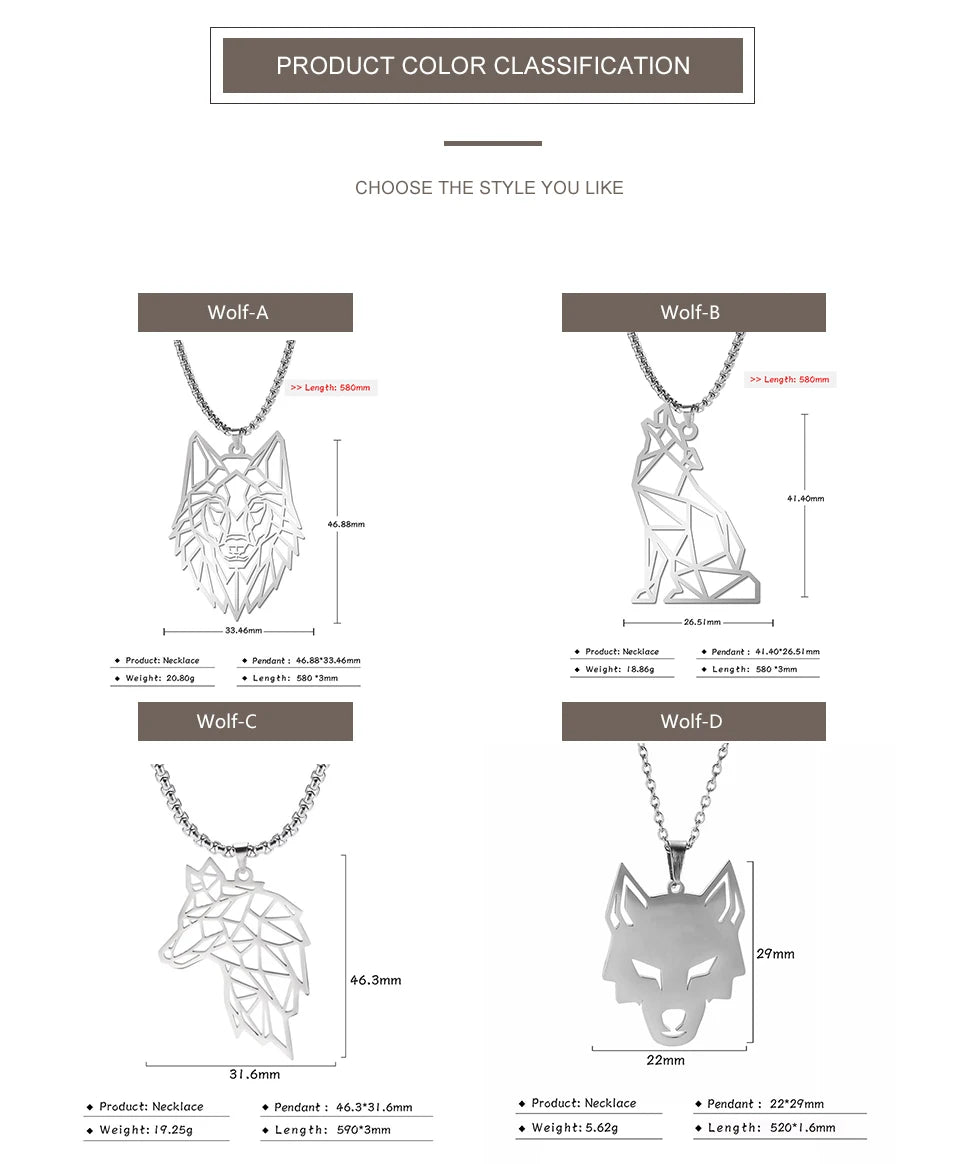 My shape Wolf Necklace for Men Women Stainless Steel Necklaces Men's chain Fashion Animal Male Necklace Punk Jewelry Boy Gifts
