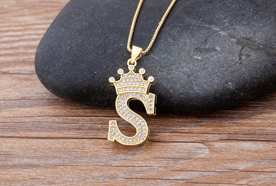 Luxury Crown Letter Necklace