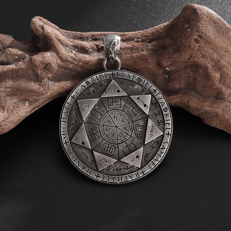 Retro Seven Angels Magic Circle Solomon\'s Seal Necklace Pendant Personalized Men\'s Punk Lucky Amulet Jewelry