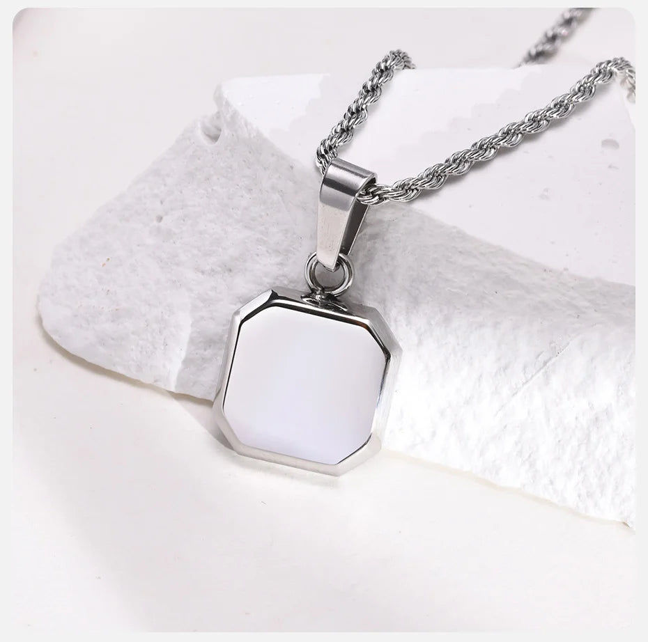 Vnox A-Z Initial Letters Men Necklaces, Geometric Pendant with Box Cuban Rope Chain, Stainless Steel Square Simple Collar