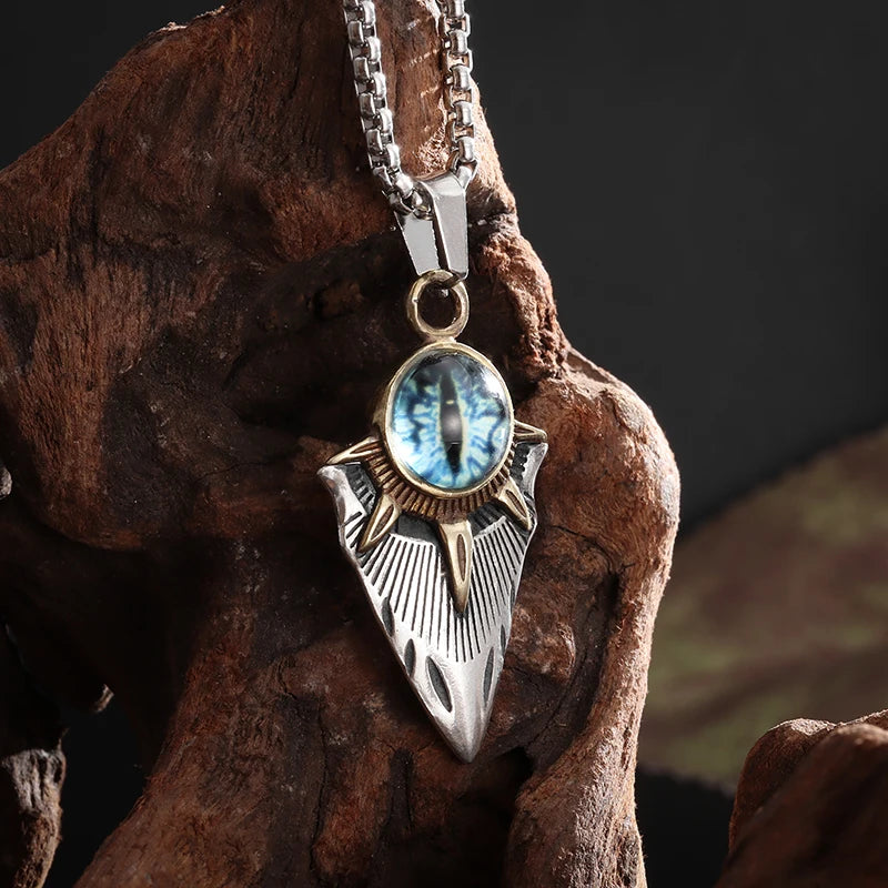 Retro Gothic Blue Evil Eye Protection Pendant Necklace for Men Boys Biker Amulets Punk Jewelry Gifts