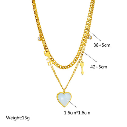 Stainless Steel Pearl Heart & Butterfly Cross Pendant Necklace