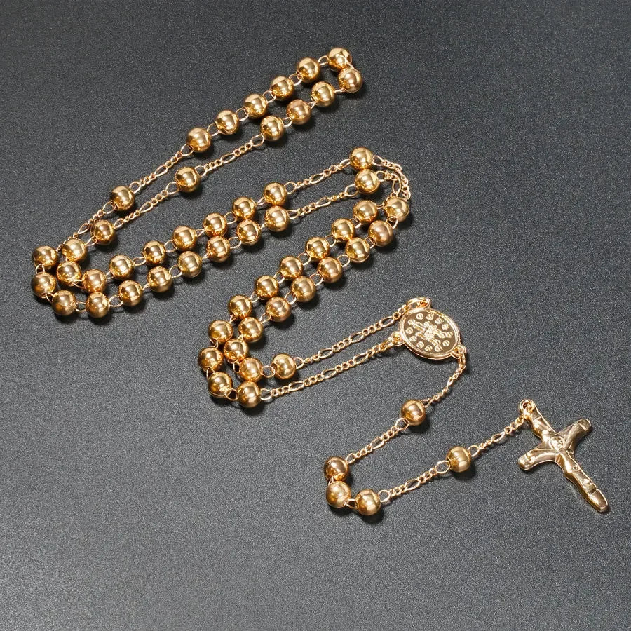 Metal Bead Rosary Necklace