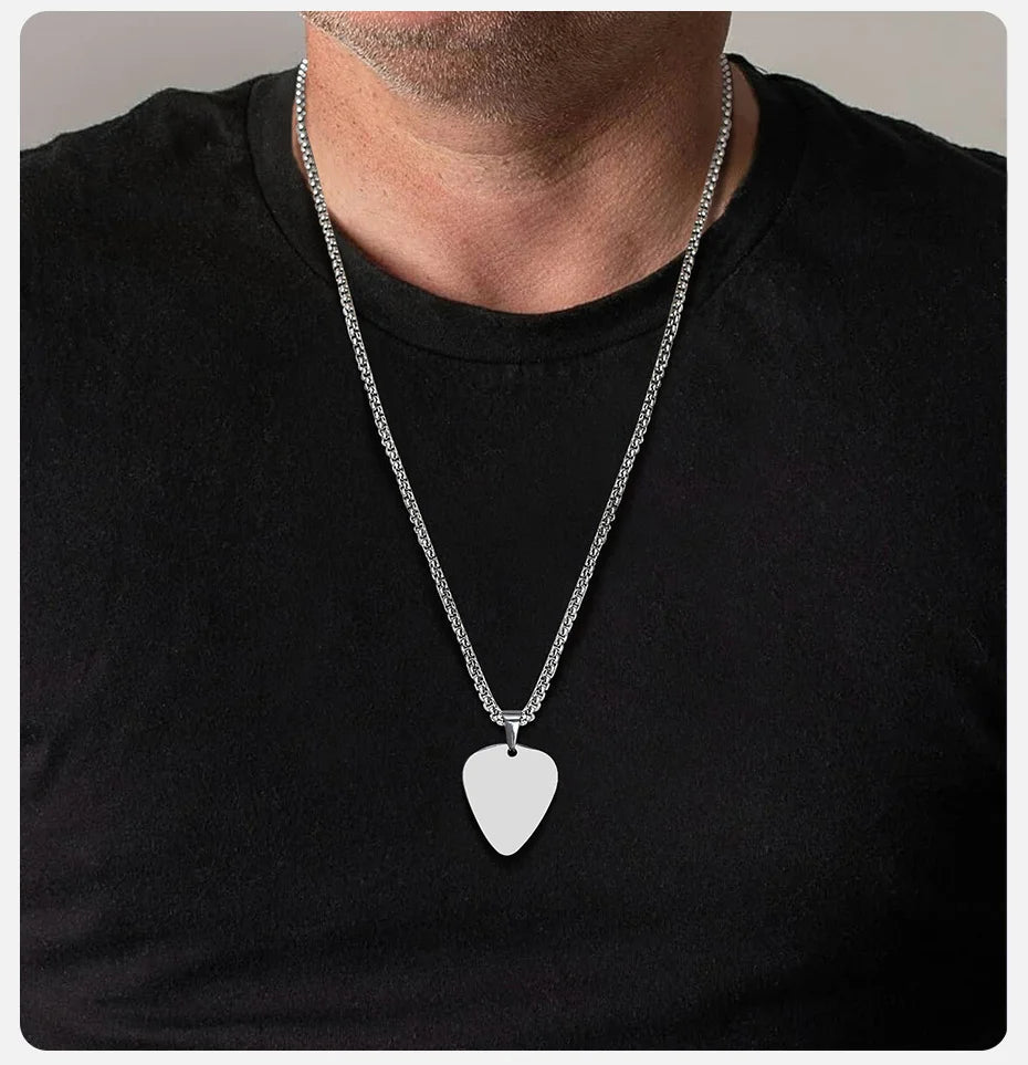Vnox New Unique Guitar Pick Necklace for Men Boys, Stainless Steel Guitar Picks Pendant Collar to Music-lovers Gifts Jewelry
