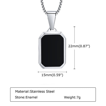 Trendy Pendant Necklaces for Men Boys,Square Natural Stone Stainless Steel Necklaces,New Hip Hop Cool Jewelry Gifts
