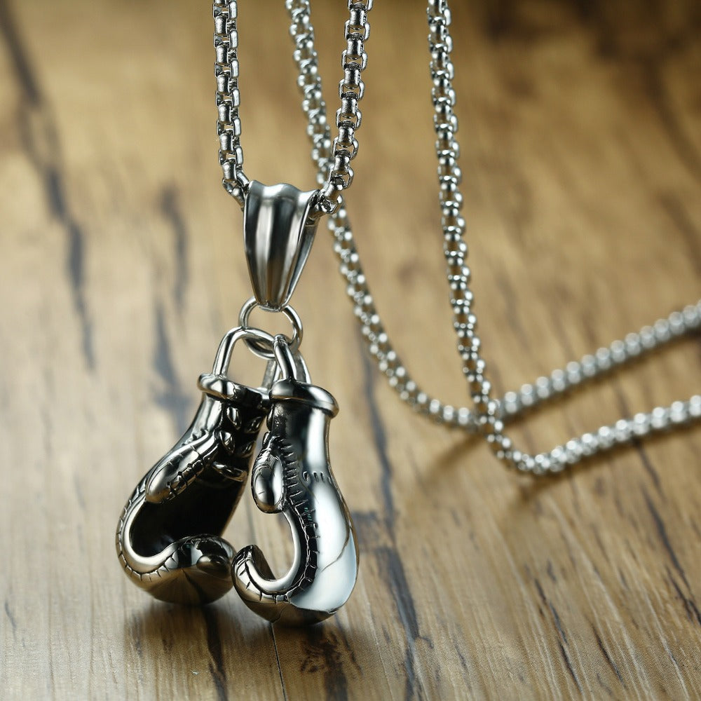 Double Boxing Glove Pendant Necklace