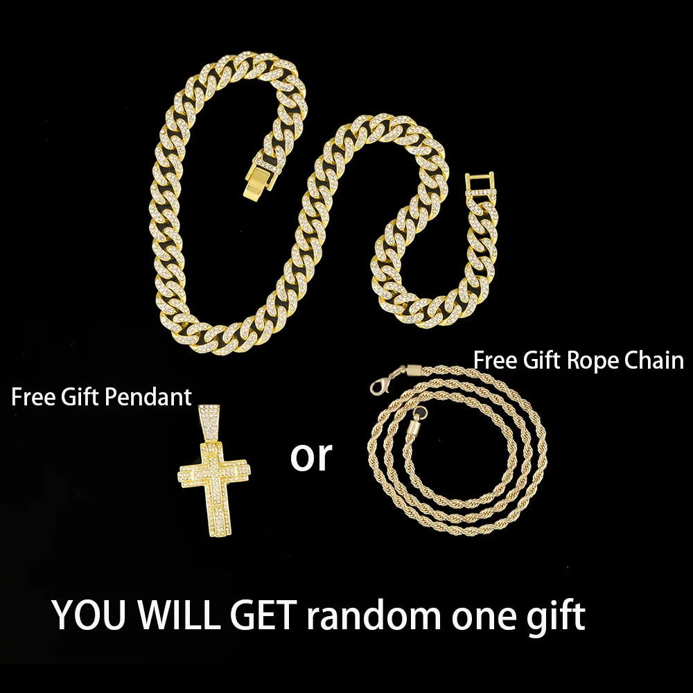Shiny Cross Pendant Necklace with Miami Cuban Chain