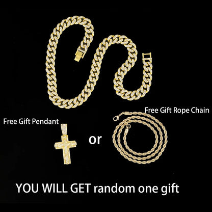 Shiny Cross Pendant Necklace with Miami Cuban Chain
