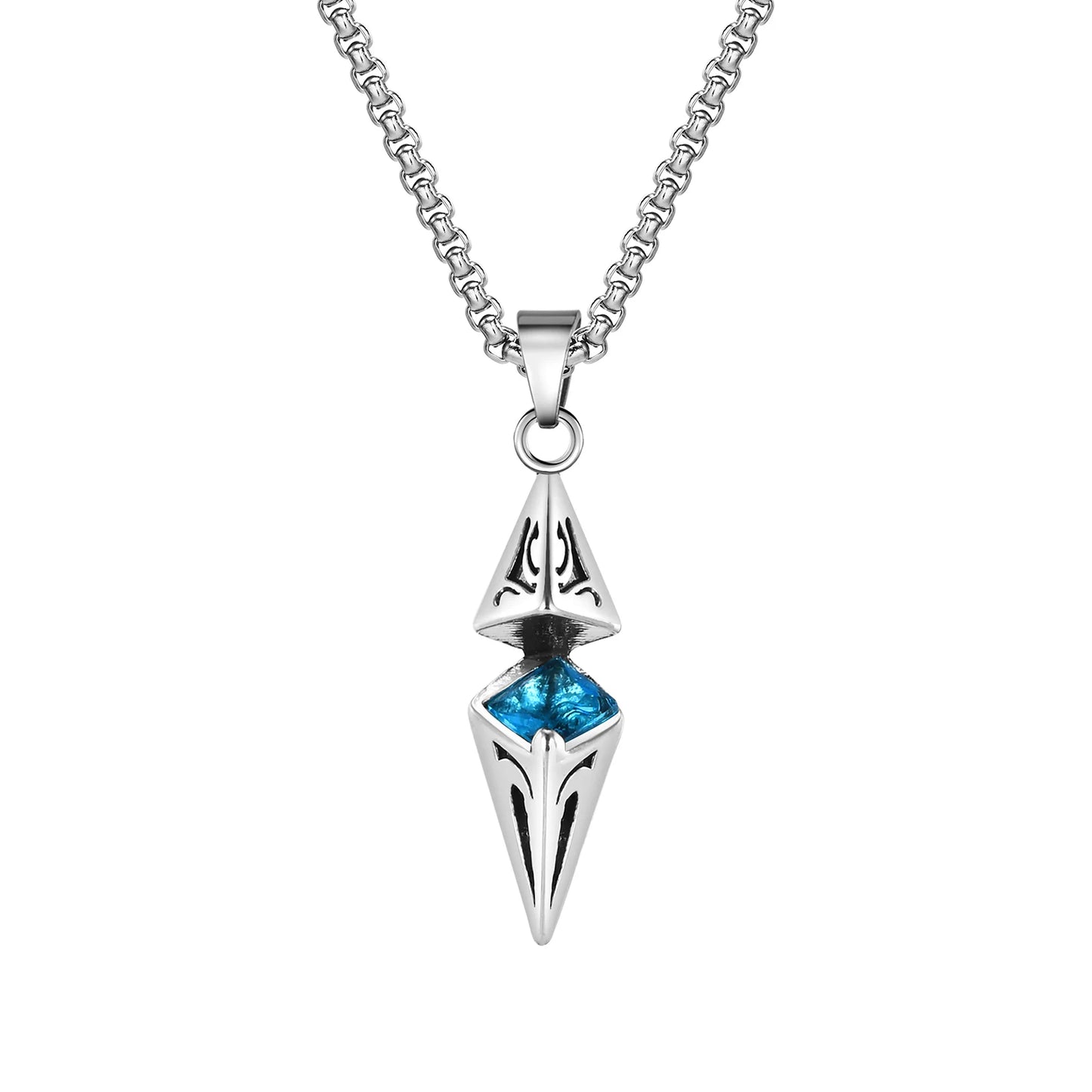 Stylish Blue Stone Necklaces for Men Women,Stainless Steel Geometric Pendant Collar,Valentine's Birthday Party Gift for Him