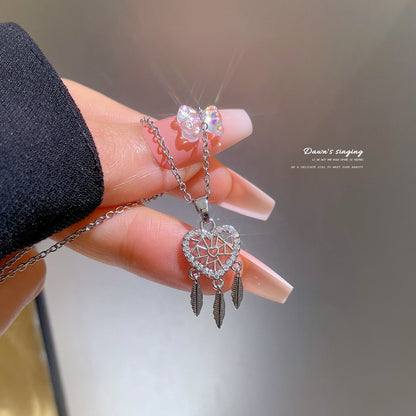 Crystal Heart Dreamcatcher Necklace