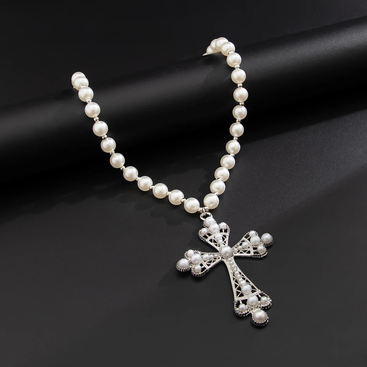 Gothic Pearl Cross Choker