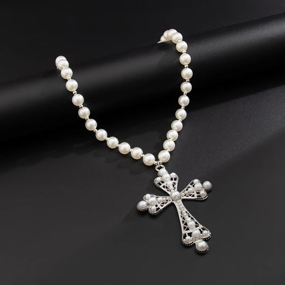 Gothic Pearl Cross Choker