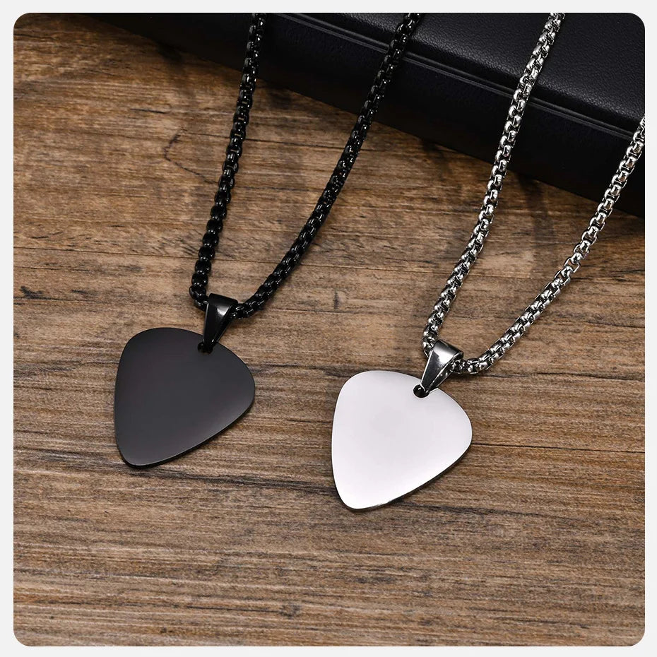 Vnox New Unique Guitar Pick Necklace for Men Boys, Stainless Steel Guitar Picks Pendant Collar to Music-lovers Gifts Jewelry